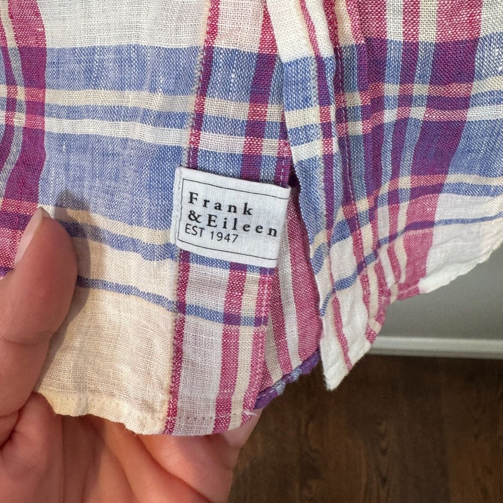 Frank & Eileen Barry Large Pink Purple White Linen Relaxed Button-Up Shirt Italy - Picture 9 of 12